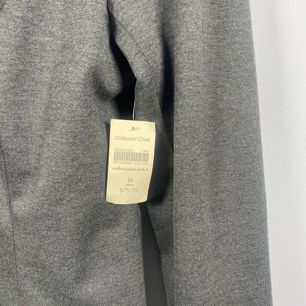 Coldwater Creek Women's Size 16‎ Grey Ruffled Ponte Jacket Blazer Mature Office